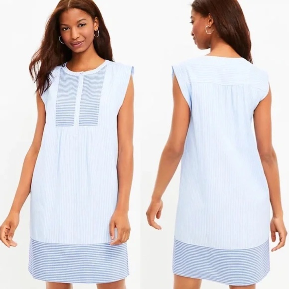 LOFT Henley Striped Shift Dress